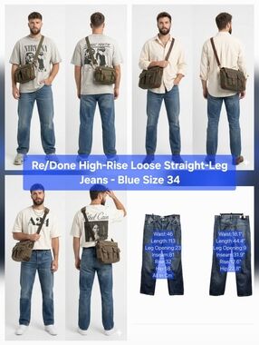 Re/Done High-Rise Loose Straight-Leg Jeans - Blue Size 34